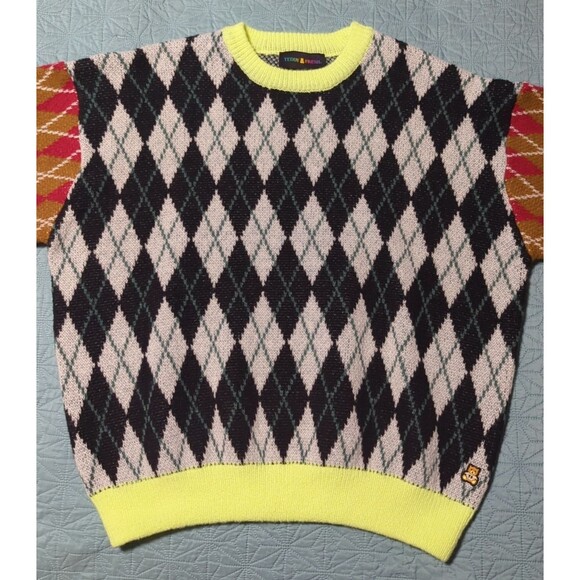 Teddy Fresh Argyle Block Sweater M Sz XL Black White Green Hard to Find YouTuber - Picture 2 of 9
